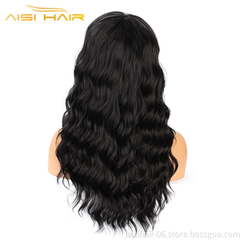 Aisi Hair Black Color Wholesale Hot Selling Body Wave Long For Black Women Synthetic Extensions Hair Wigs